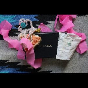 Champagne Prada Saffiano Envelope Wallet w/ Mink